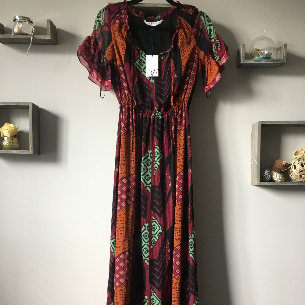 DVF ETHNIC COLLAGE MAXI DRESS SILK *NWT* SIZE 2